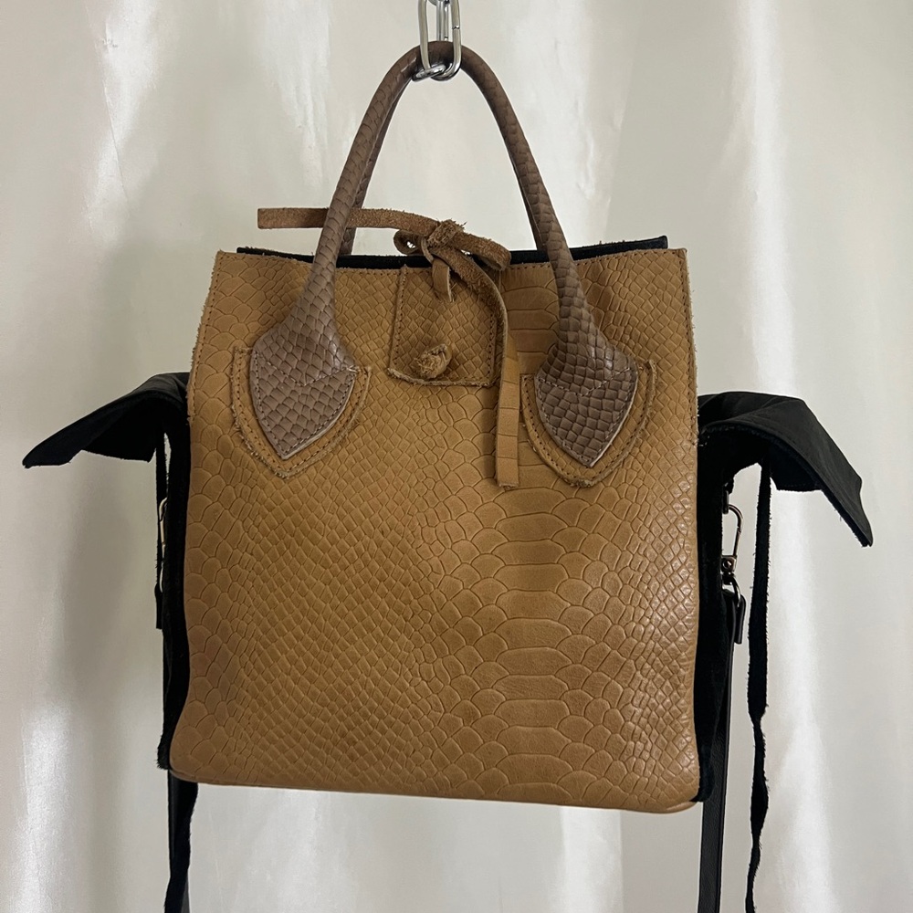 Let & Her Embossed Python Black/Tan Leather Small… - image 1